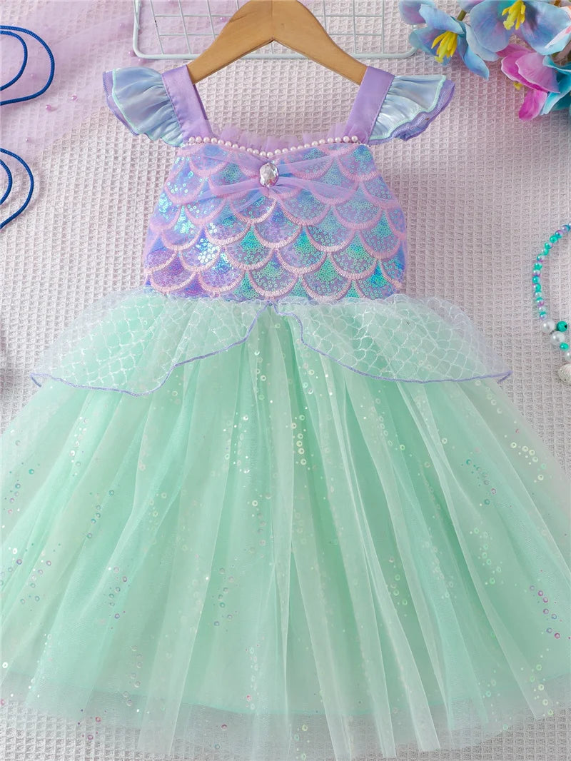 Girls Puffy Ballet Dance Dress Kids Fashion Sequined Mermaid Princess Dress Baby Beaded Tutu Skirt Christmas Halloween Dress up