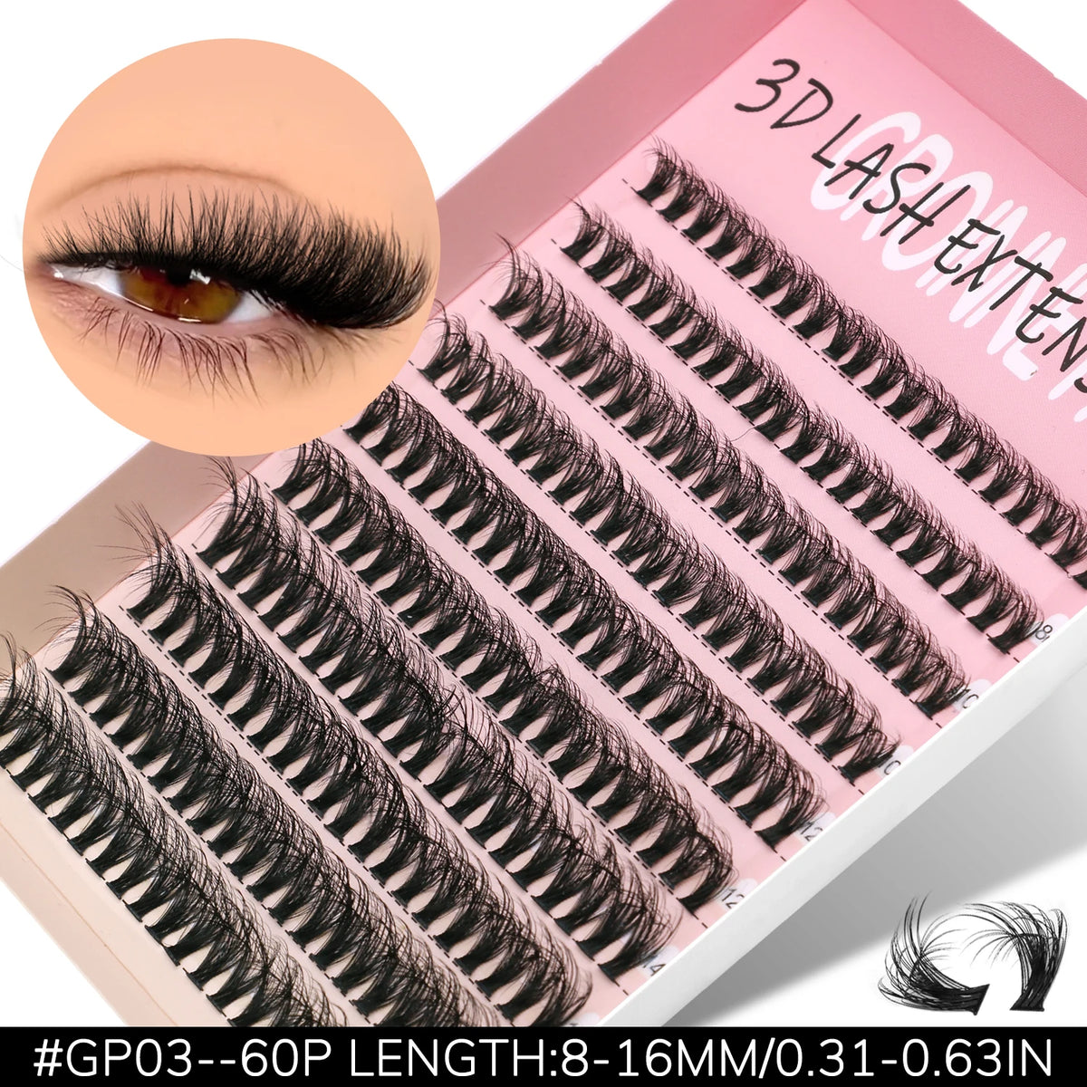 GROINNEYA DIY Eyelashes Cluster Lashes Lash Extension Natural Soft 100% Handmade Mink Lashes Reusable Makeup