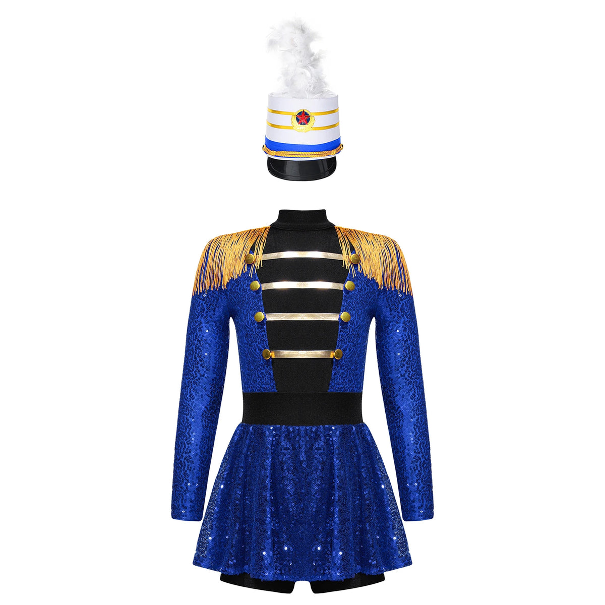 Kids Girls Halloween Circus Ringmaster Magician Costume Carnival Party Lion Tamer Cosplay Long Sleeve Sequins Leotard Dress Tutu