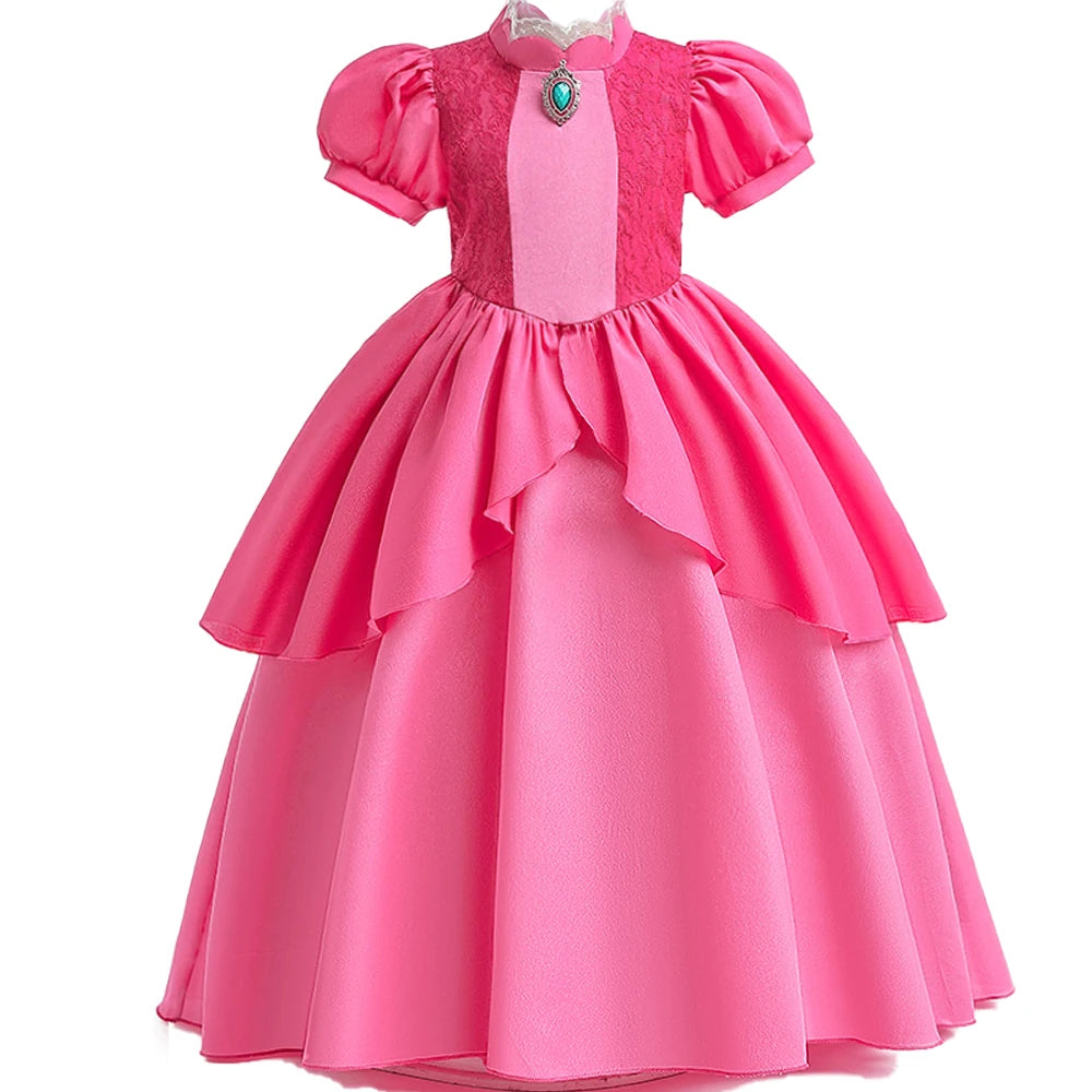 Fancy Peach Princess Cosplay Costume For Girl Carnival Halloween Costumes Birthday Party Stage Performace Prom Dress Kids Clothe