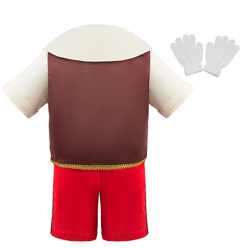 Pinocchio Costume for Boy Girl Classic Fairy Tale Cosplay Set with Hat Long Nose Gloves Fairy Tale Party Outfit for Halloween