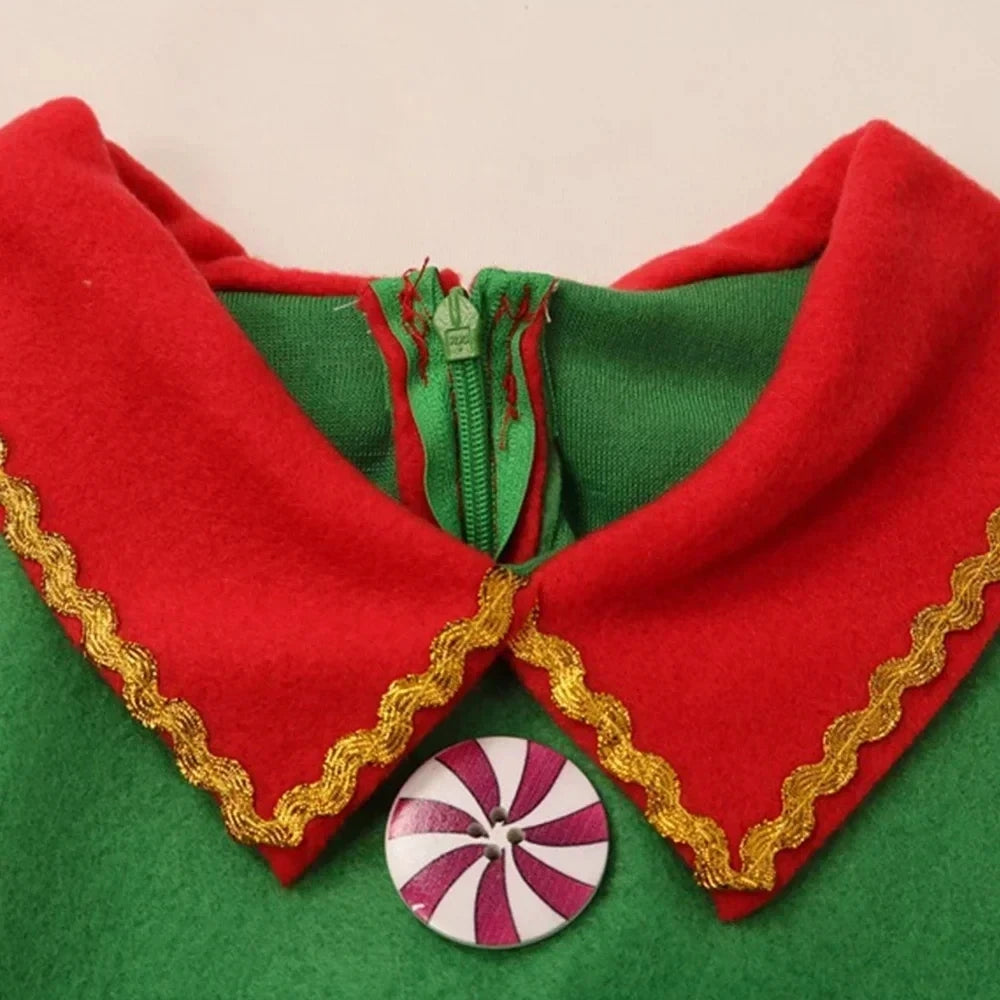 Boys Girls New Christmas Santa Claus Costume Green Elf Cosplay Family Carnival Party Halloween Fancy Dress Clothes Set