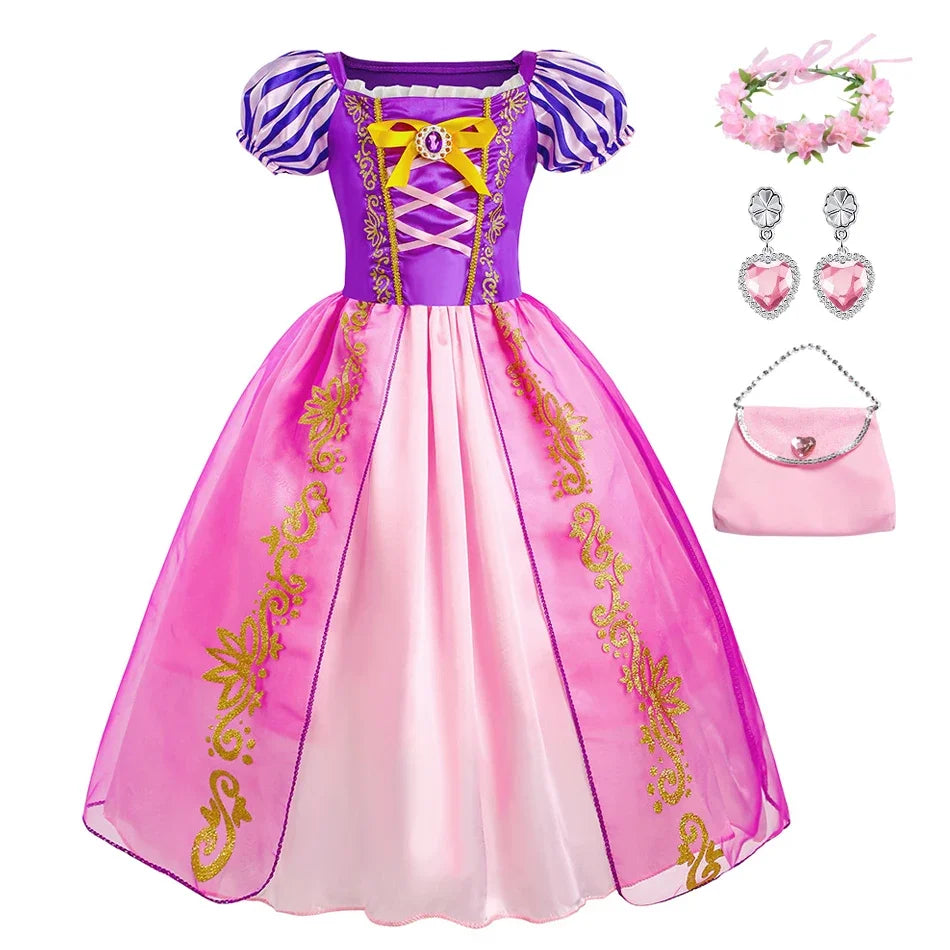 Rapunzel Dress for Girls Kids Summer Tangled Costumes Fancy Princess Dress Children Birthday Carnival Halloween Party Clothes