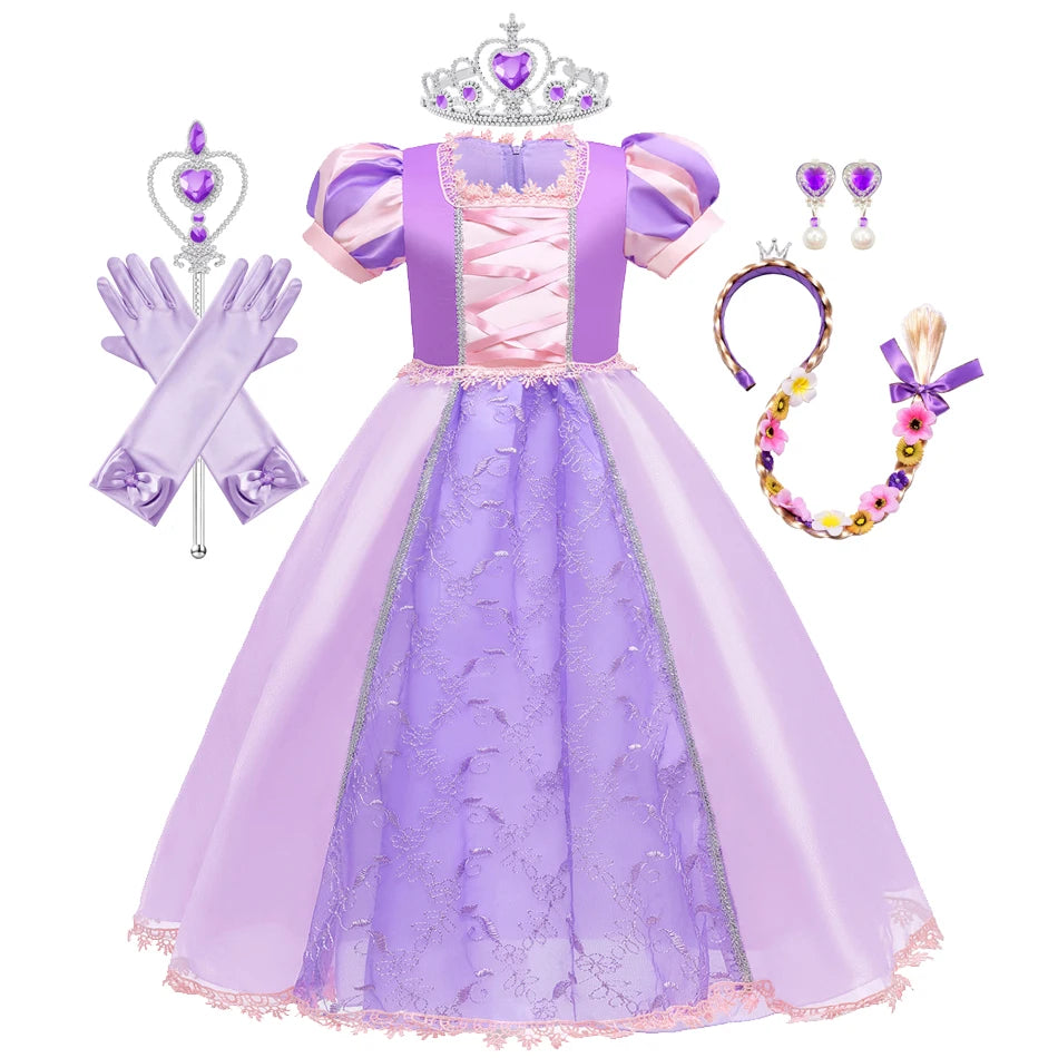 Girl Rapunzel Dress for Kid Princess Girl Tangled Cosplay Carnival Halloween Vestido Birthday Party Ball Gowns Evening Costume