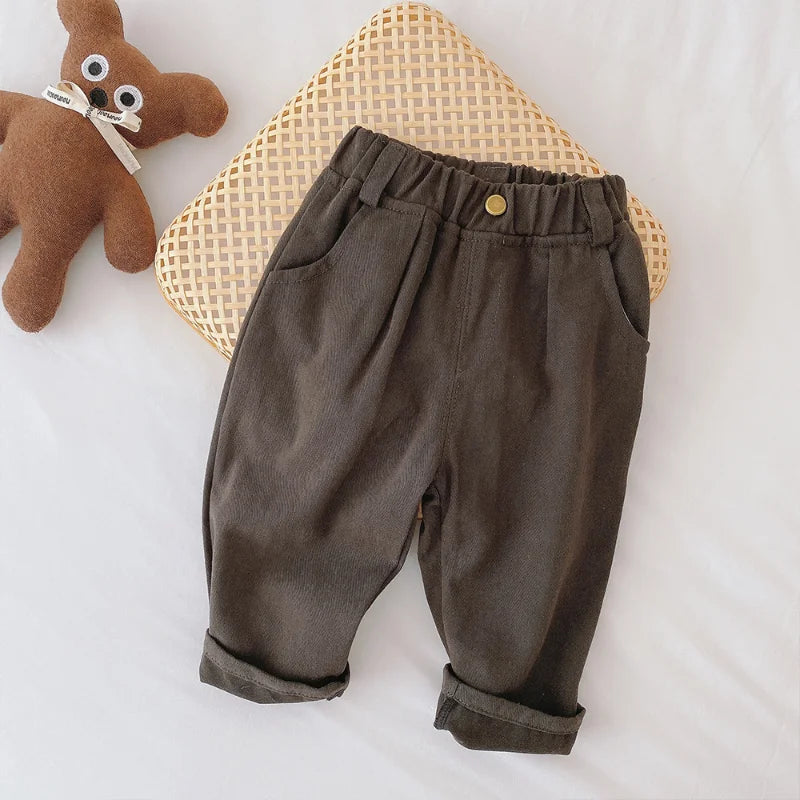Spring Baby Boys Cotton Casual Pants Kids Cotton Clothes Fall Children's Fashion Trousers Toddler Girls Solid Color Simple Pants