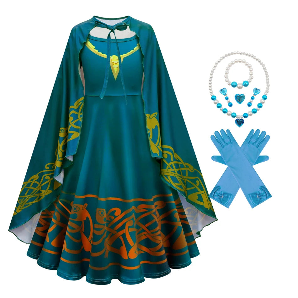 Movie Cosplay Brave Merida Costume for Girls Halloween Princess Dress Kids Carnival Fantasia Children Xmas Party Clothing