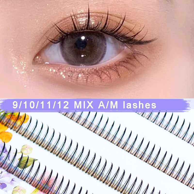 8-12mm A-Type Brown Individual Cluster Lashes, Soft Natural Fairy Strand Eyelashes, black Lashes for Korean Makeup Look