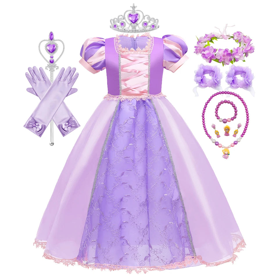 Girl Rapunzel Dress for Kid Princess Girl Tangled Cosplay Carnival Halloween Vestido Birthday Party Ball Gowns Evening Costume