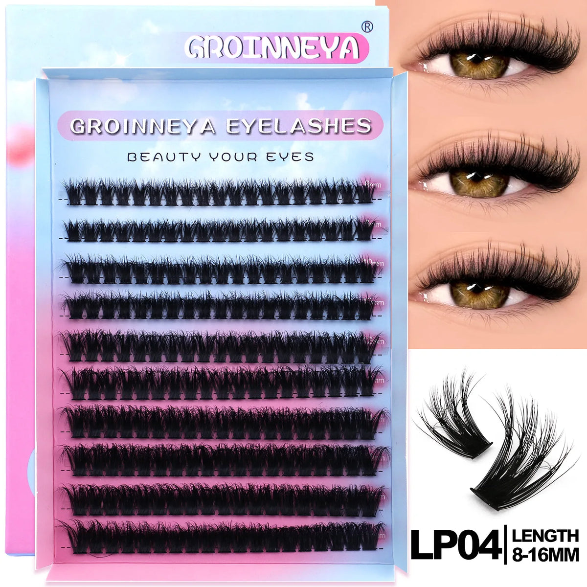 GROINNEYA DIY Eyelashes Cluster Lashes Lash Extension Natural Soft 100% Handmade Mink Lashes Reusable Makeup