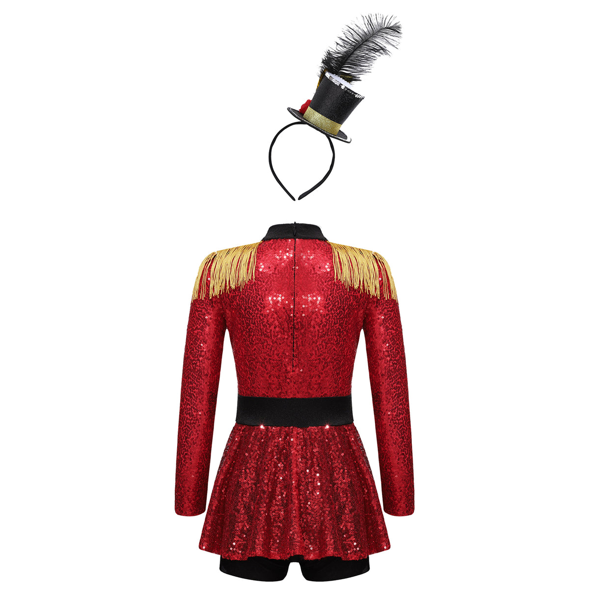 Kids Girls Halloween Circus Ringmaster Magician Costume Carnival Party Lion Tamer Cosplay Long Sleeve Sequins Leotard Dress Tutu