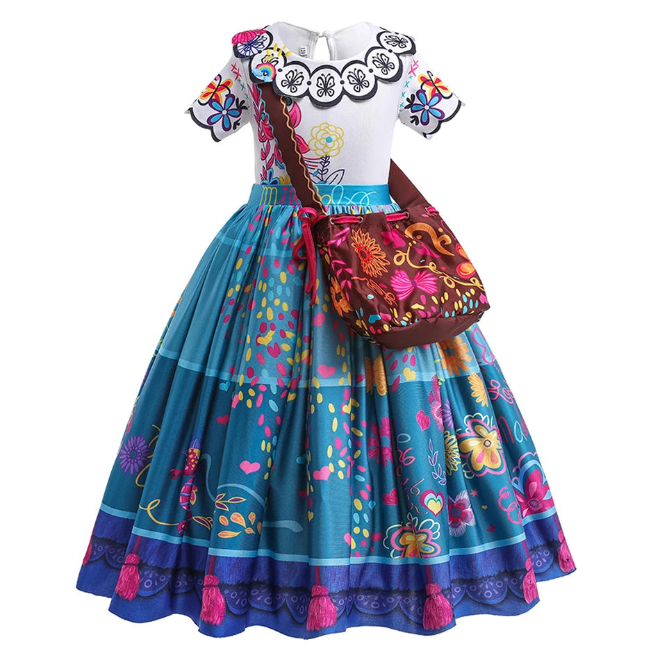Girls Princess Costume Children Encanto Halloween Swing Flared Clothes Kids Printed Mirabel Cartoon Fantasy Cosplay Dress 3-12Y