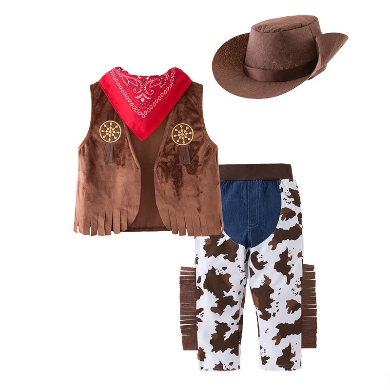 Kids Cowgirl Dress Complete Set  Western Cowboy Cowgirl Costume 4-Piece Set Christmas Play Outfit Halloween Clothes for Child