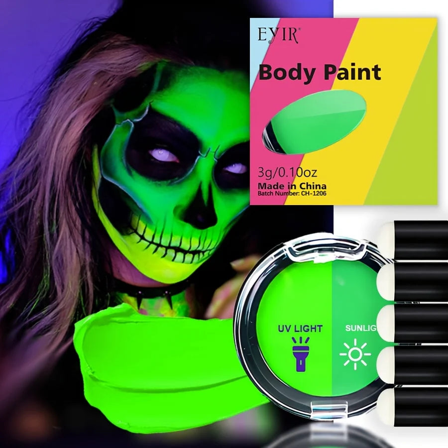 12-Color Creamy Oil Paint Set, Luminous & Sunlight Color Changing Body Paint. This Water-Based Cream Facial Paint Is a Must-Have