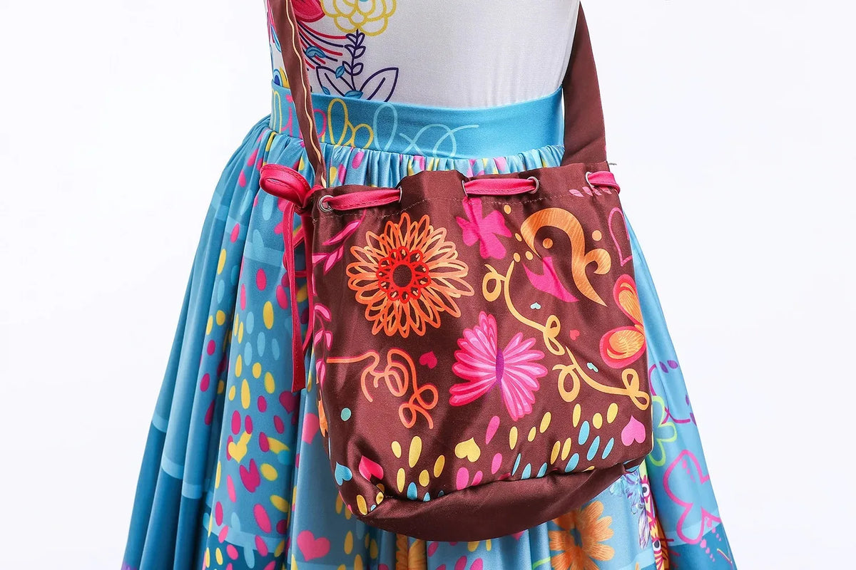 Girls Floral Print Cosplay Dress With Bag Kids Halloween Carnival Party Costume Children Birthday Evening Fancy Dress For Girls