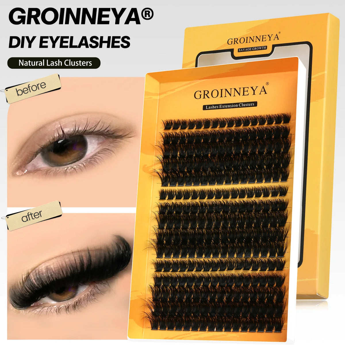 GROINNEYA DIY Eyelashes Cluster Lashes Lash Extension Natural Soft 100% Handmade Mink Lashes Reusable Makeup