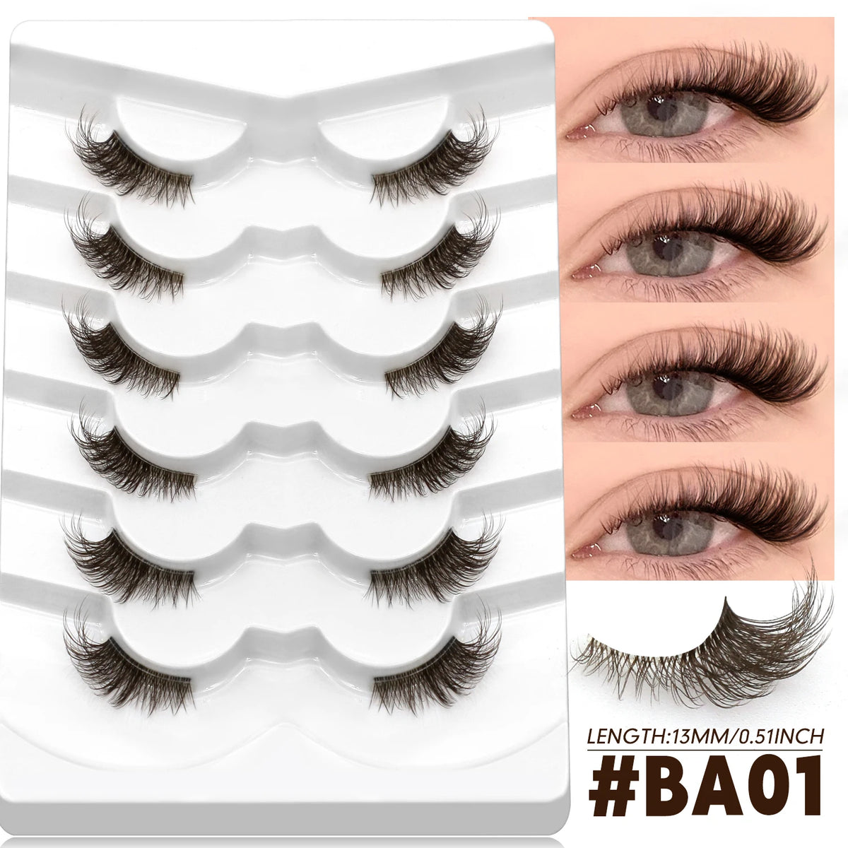 VELTRINAY Brown Half Lashes Natural Look Plush False Eyelashes Wispy Cat Eye Lashes Clear Lash Band Natural Lashes Makeup