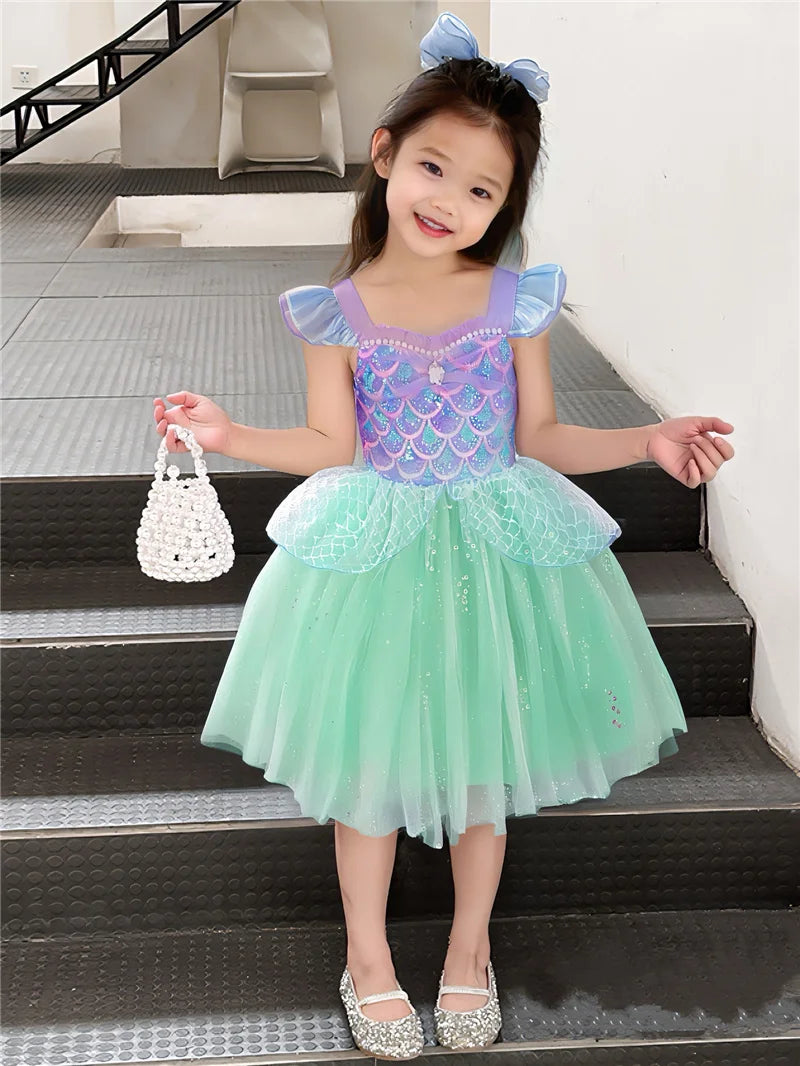 Girls Puffy Ballet Dance Dress Kids Fashion Sequined Mermaid Princess Dress Baby Beaded Tutu Skirt Christmas Halloween Dress up