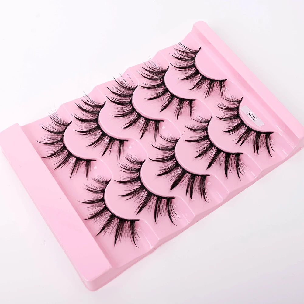 New 5 Pairs Wet False Eyelashes Naturally Wear False Eyelashes Everyday Sharp Tail Thick Simulation Cross Makeup Lashes
