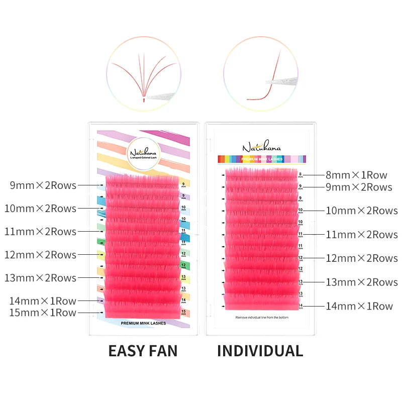 NATUHANA L/LU(M) Curl Auto Fans Colored Lashes Easy Fan Color Eyelash Extension L-Shaped Individual Mink Eyelashes Makeup