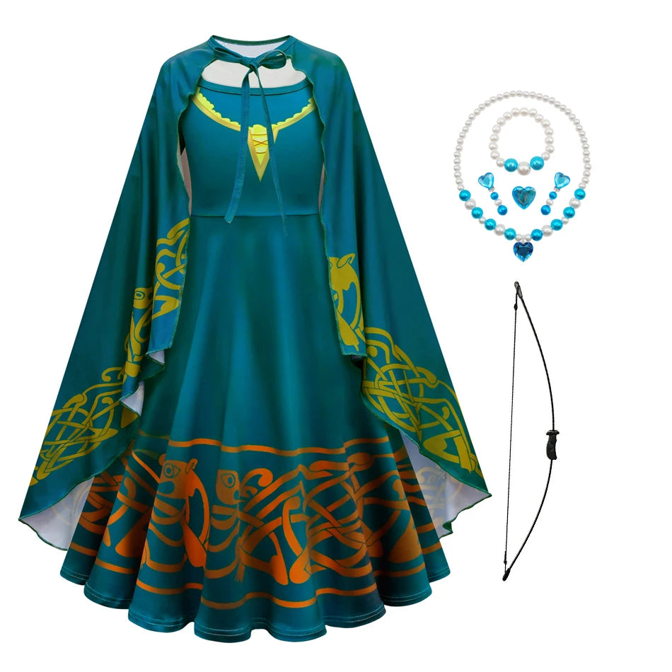Movie Cosplay Brave Merida Costume for Girls Halloween Princess Dress Kids Carnival Fantasia Children Xmas Party Clothing