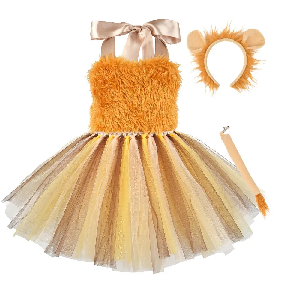 Halloween Girls Animal Lion Play Costume Carnival Forest Theme Party Dress Up Stage Show Costume Girls Animal Play Costume