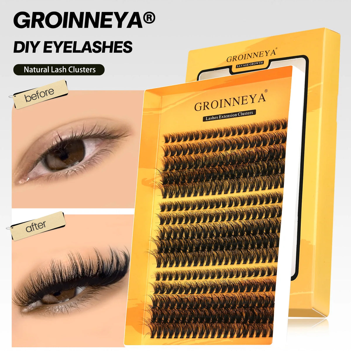 GROINNEYA DIY Eyelashes Cluster Lashes Lash Extension Natural Soft 100% Handmade Mink Lashes Reusable Makeup