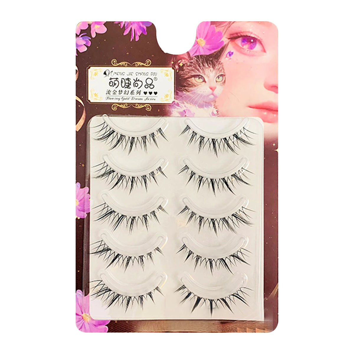 5 Pairs Sunflower False Eyelashes Transparent Stem Natural Manga Lashes Anime Wispy Eyelashes Extension Makeup