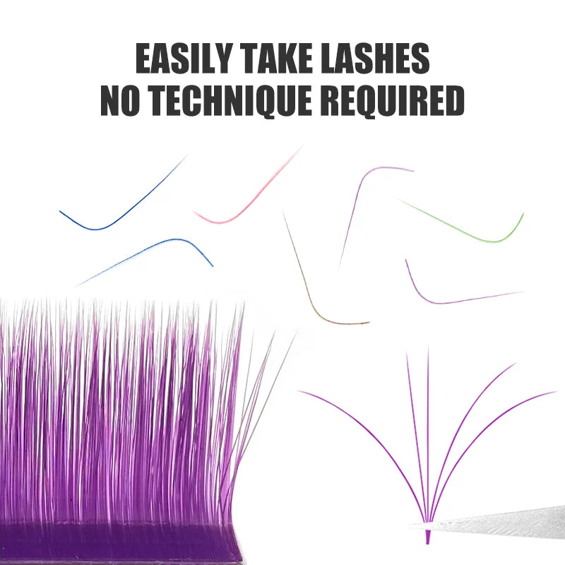 NATUHANA L/LU(M) Curl Auto Fans Colored Lashes Easy Fan Color Eyelash Extension L-Shaped Individual Mink Eyelashes Makeup