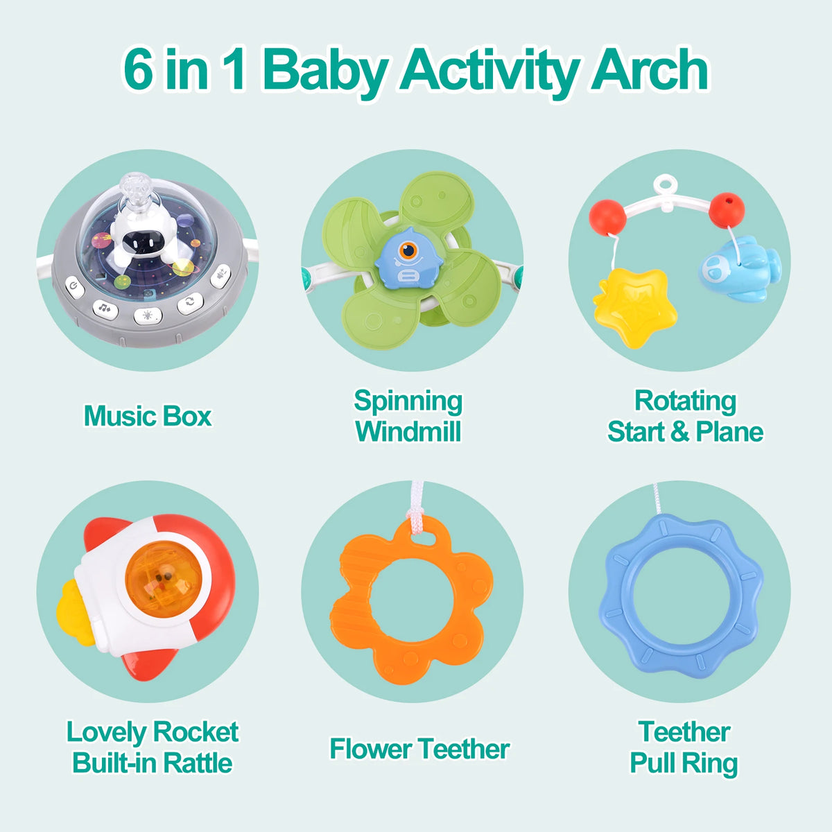 Baby Stroller Arch Toys Crib Mobile Music Rotating Bouncers Toys Fine Motor Skills Sensory Development Arch Baby Car Seat Toys