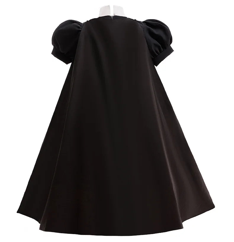 Evil Queen Girls Costume with Detachable Cape Dark Queen Role Play Outfit Kids Villain Cosplay Dress for Halloween