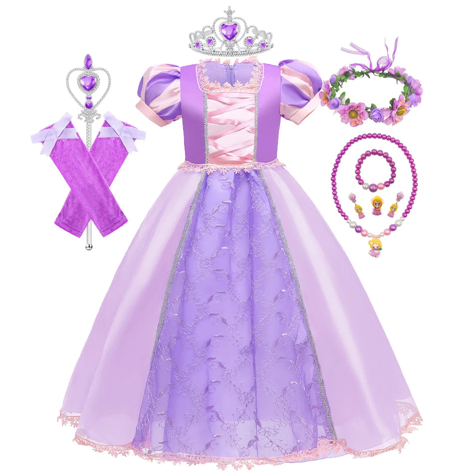 Girl Rapunzel Dress for Kid Princess Girl Tangled Cosplay Carnival Halloween Vestido Birthday Party Ball Gowns Evening Costume