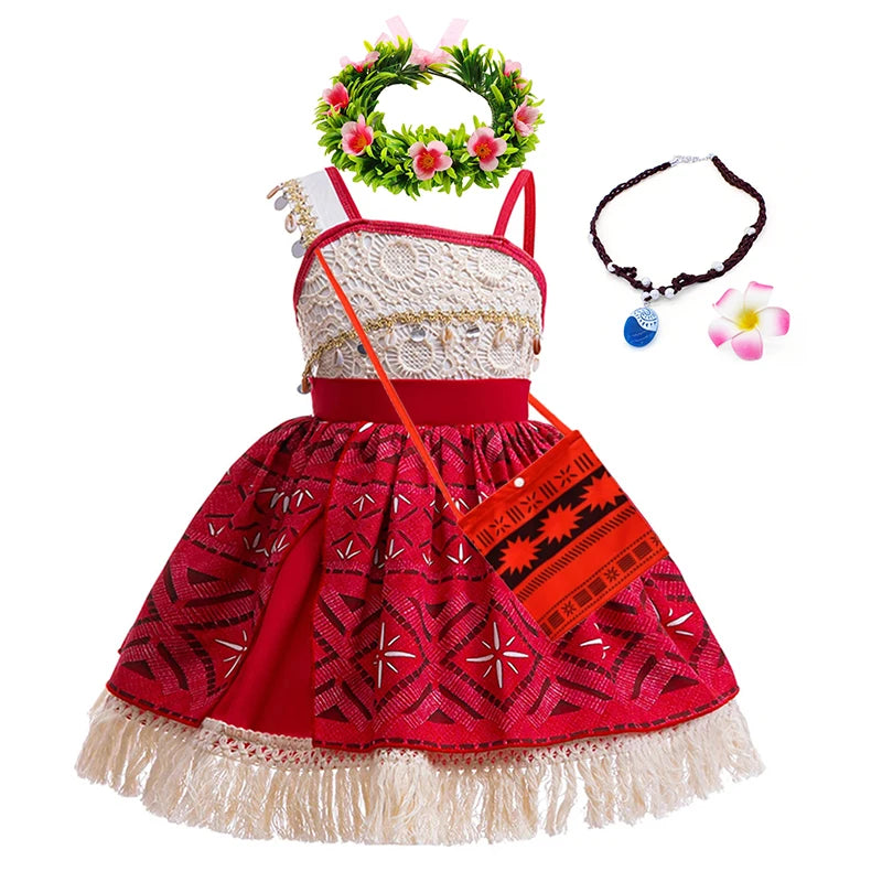 Moana 2 Movie Princess Dress for Girls Cosplay Vaiana Carnival Party Costume Kids Halloween Fancy Clothes With Headwear Outfits