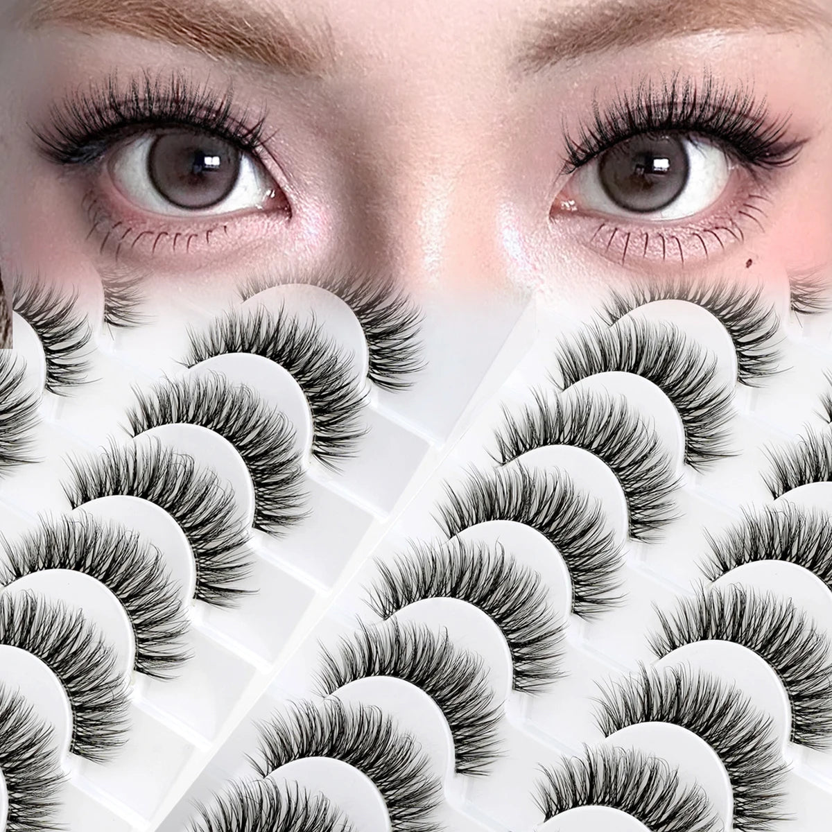 SHIDISHANGPIN False Lashes Extension 3/10 Pairs 3D Mink Eyelash Half Lashes Natural Cat Eye Eyelashes Makeup Faux Cils Fake Lash