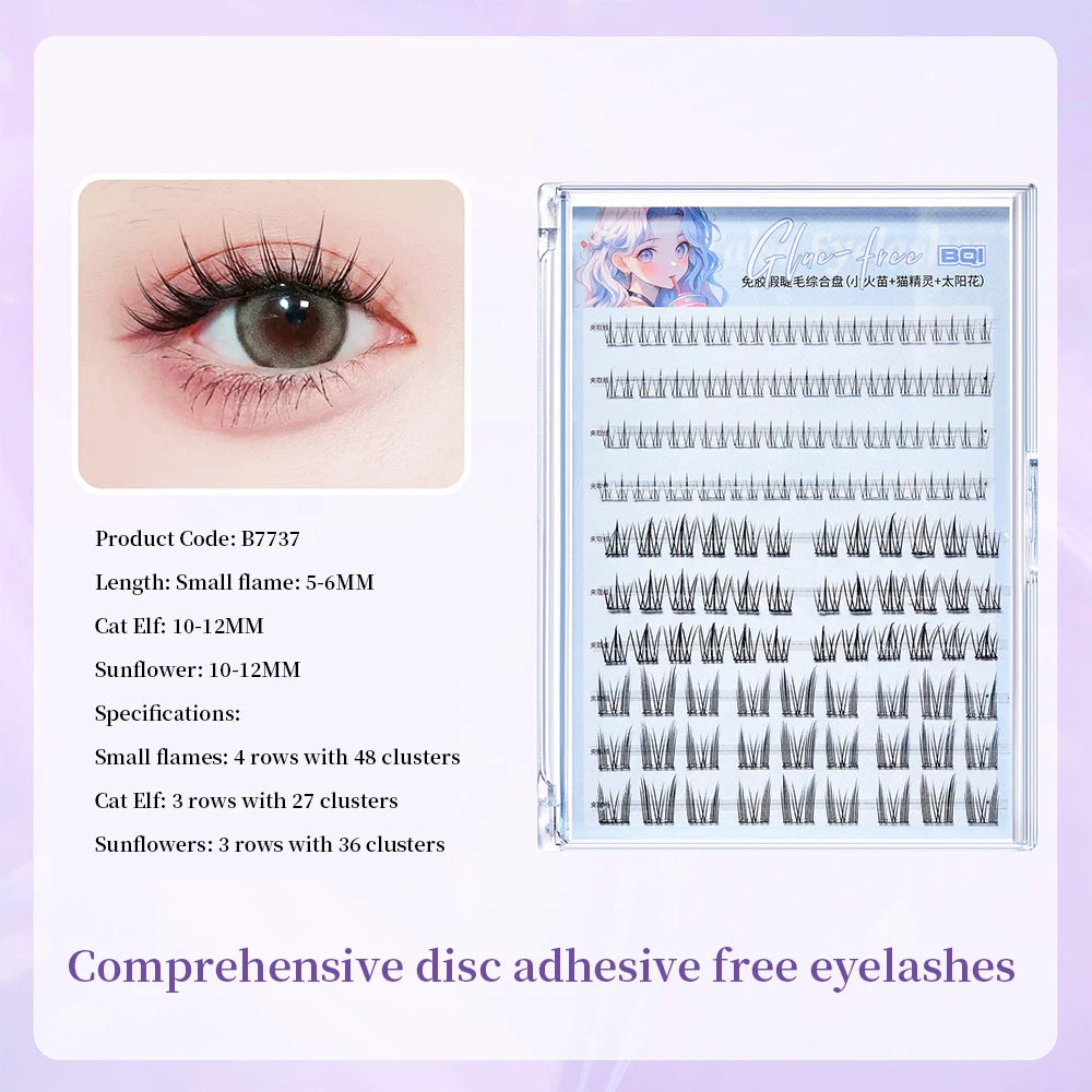 BQI 10 Rows Camellia Glue-free Large-capacity False Eyelashes, Natural Upper And Lower Eyelashes, Daily Makeup False Eyelashes