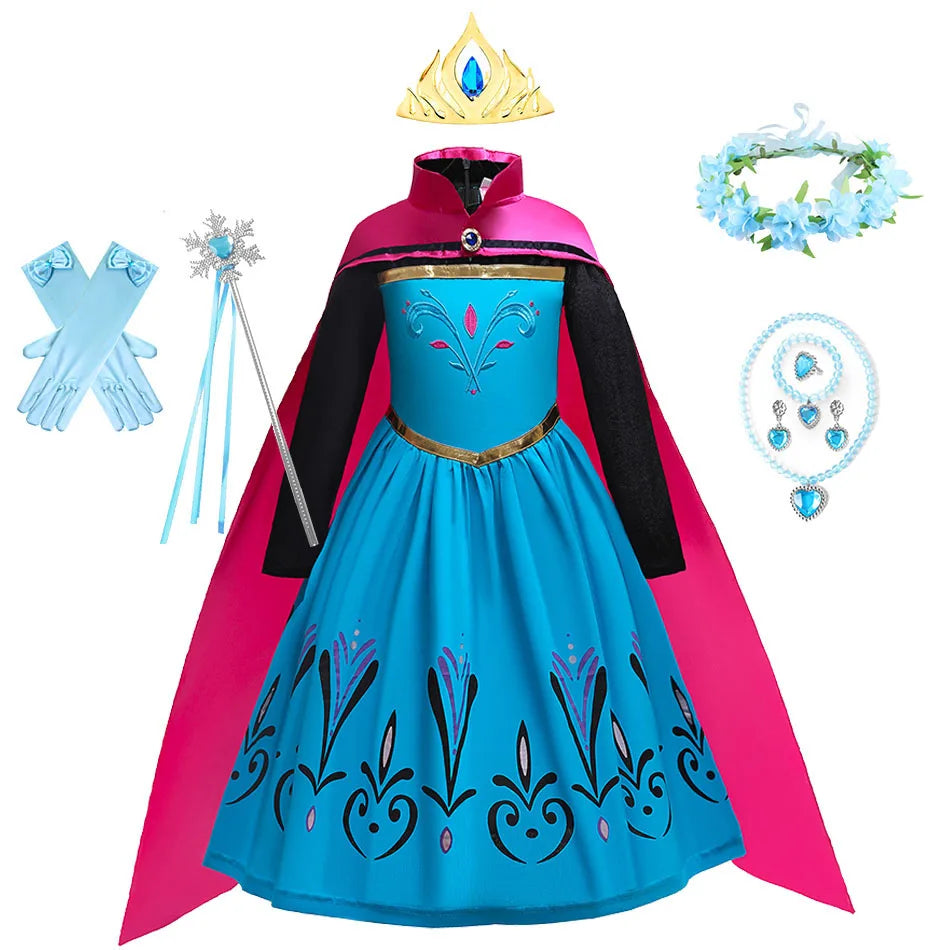 Queen Dress For Girls Long Sleeve Dress Elsa Cosplay Costume Princess Halloween Dress Kids Party Vestido Fantasia Children