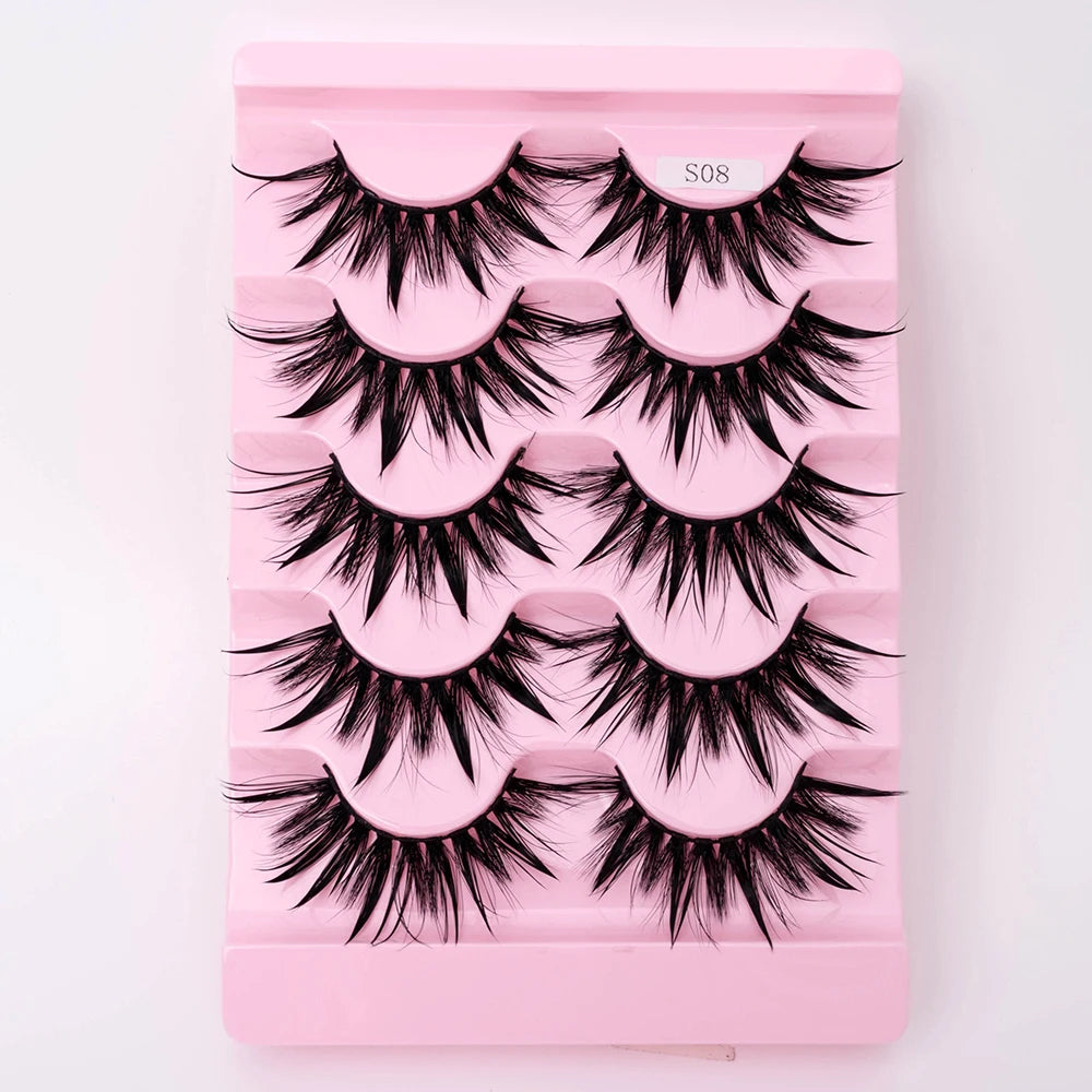 New 5 Pairs Wet False Eyelashes Naturally Wear False Eyelashes Everyday Sharp Tail Thick Simulation Cross Makeup Lashes