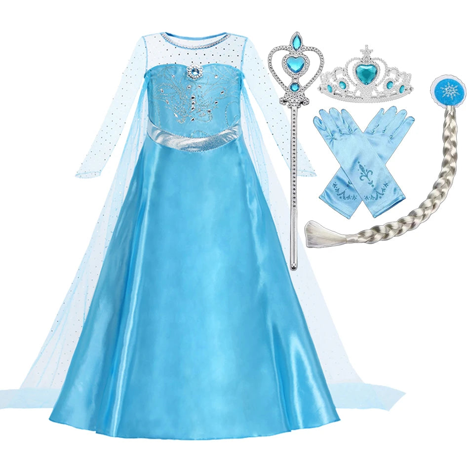 Elsa Anna Snow Queen Dress for Girls Princess Costume Birthday Halloween Christmas Carnival Outfit Kids Cosplay 2-8Y Vestido