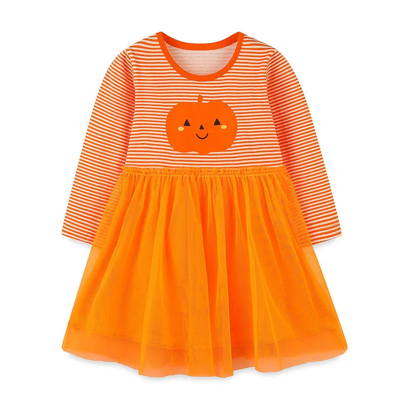 Little maven Autumn Spring Baby Girls Long Sleeves Party Dress Halloween Costumes Pumpkin Children's Clothes for Kids Costume