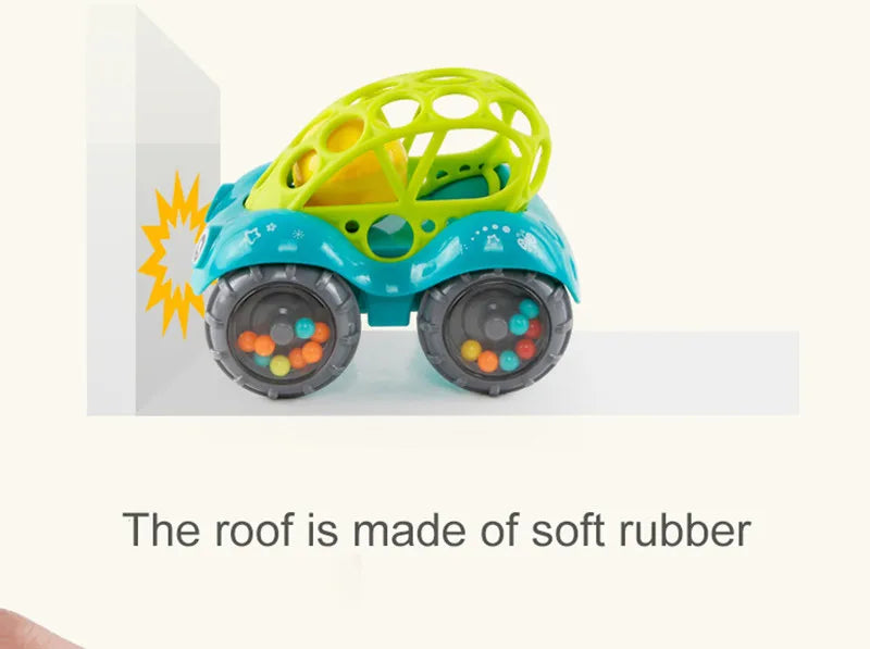 Baby Car Toys for 6 12 Months Friction Car Infant Soft Rubber Inertial Push and Go Vehicles Roll Car Hand Rattle Gift for Kids