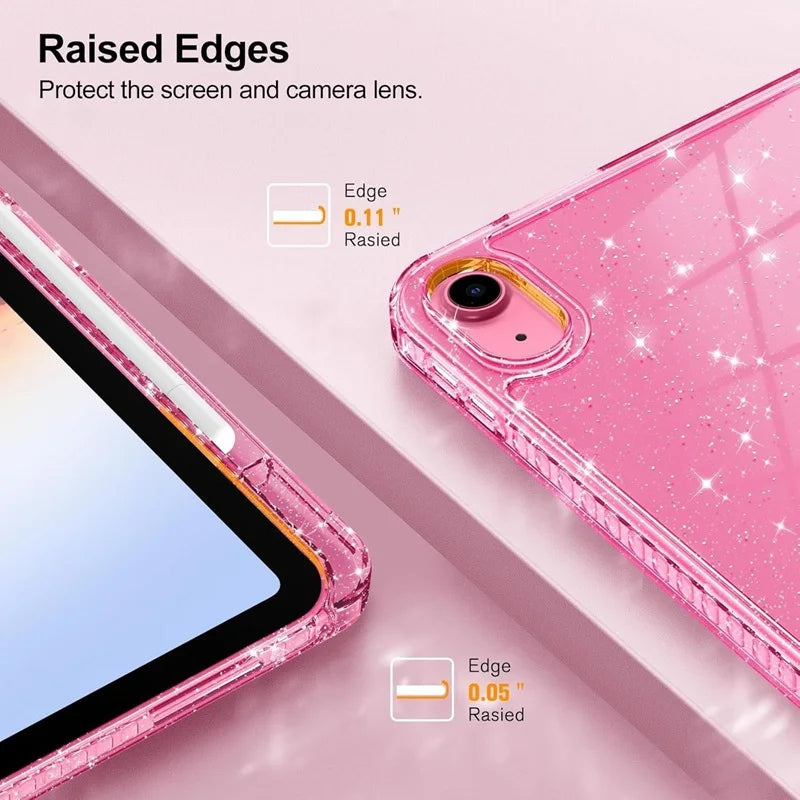 For iPad 11th 12th A19 Case 10th Gen With Pencil Holder Funda iPad Air 11 13 M4 pro 11 12.9 4 5 10.9 10.2 Smart Glittering Cover