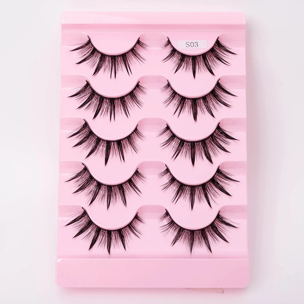 New 5 Pairs Wet False Eyelashes Naturally Wear False Eyelashes Everyday Sharp Tail Thick Simulation Cross Makeup Lashes