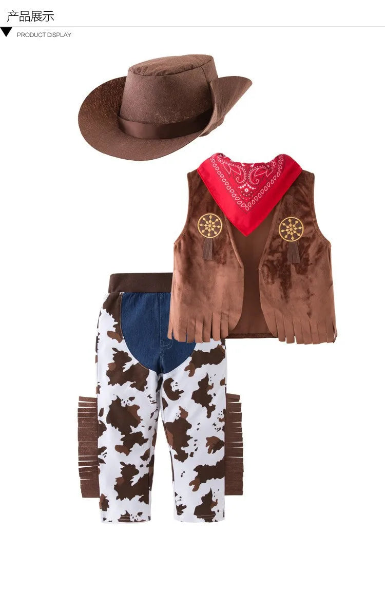 Kids Cowgirl Dress Complete Set  Western Cowboy Cowgirl Costume 4-Piece Set Christmas Play Outfit Halloween Clothes for Child