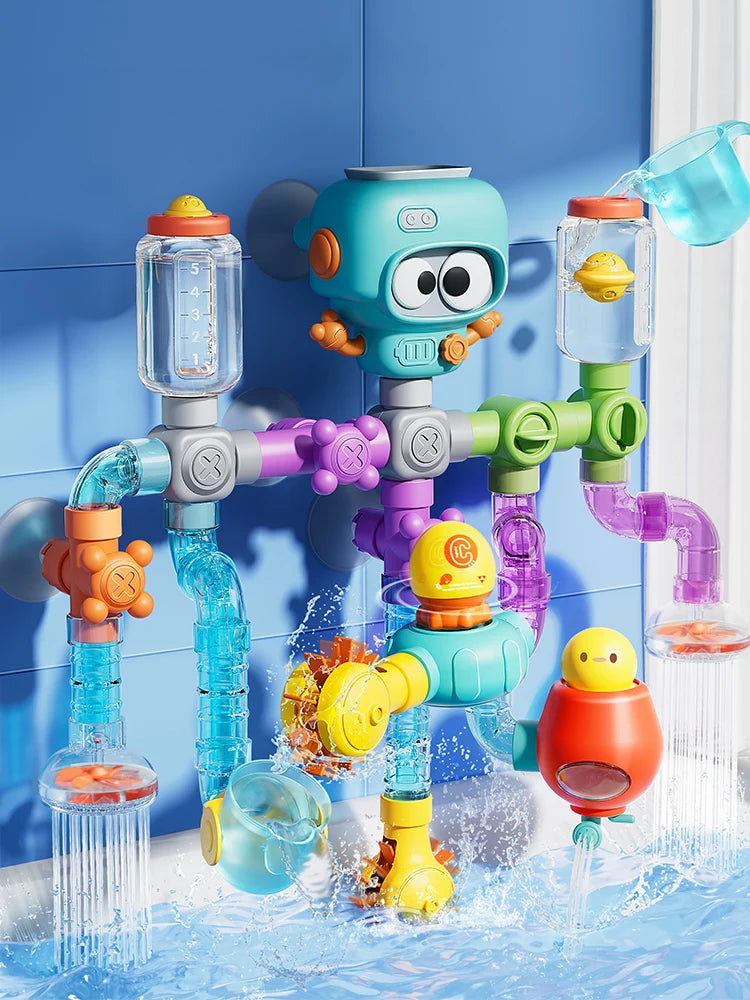 Baby Bath Toys with Strong Suction Cups Tubes Spinner Squirt Water Game Set Toddlers Kids Shower Pool for 3 Years Children Gifts
