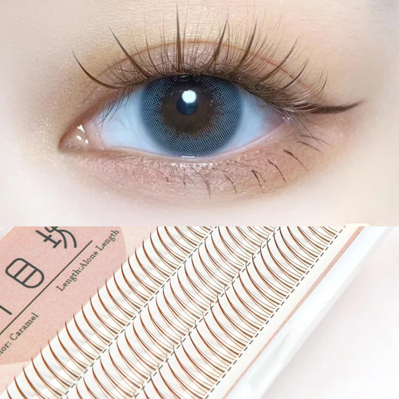 8-12mm A-Type Brown Individual Cluster Lashes, Soft Natural Fairy Strand Eyelashes, black Lashes for Korean Makeup Look