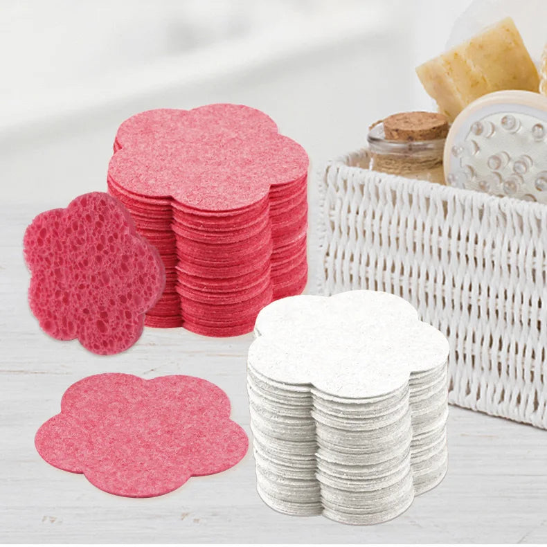 1-50PCS Compressed Wood Pulp Facial Sponges Flower Shape Exfoliating Face Cleanser Pads Makeup Remover Skin Care