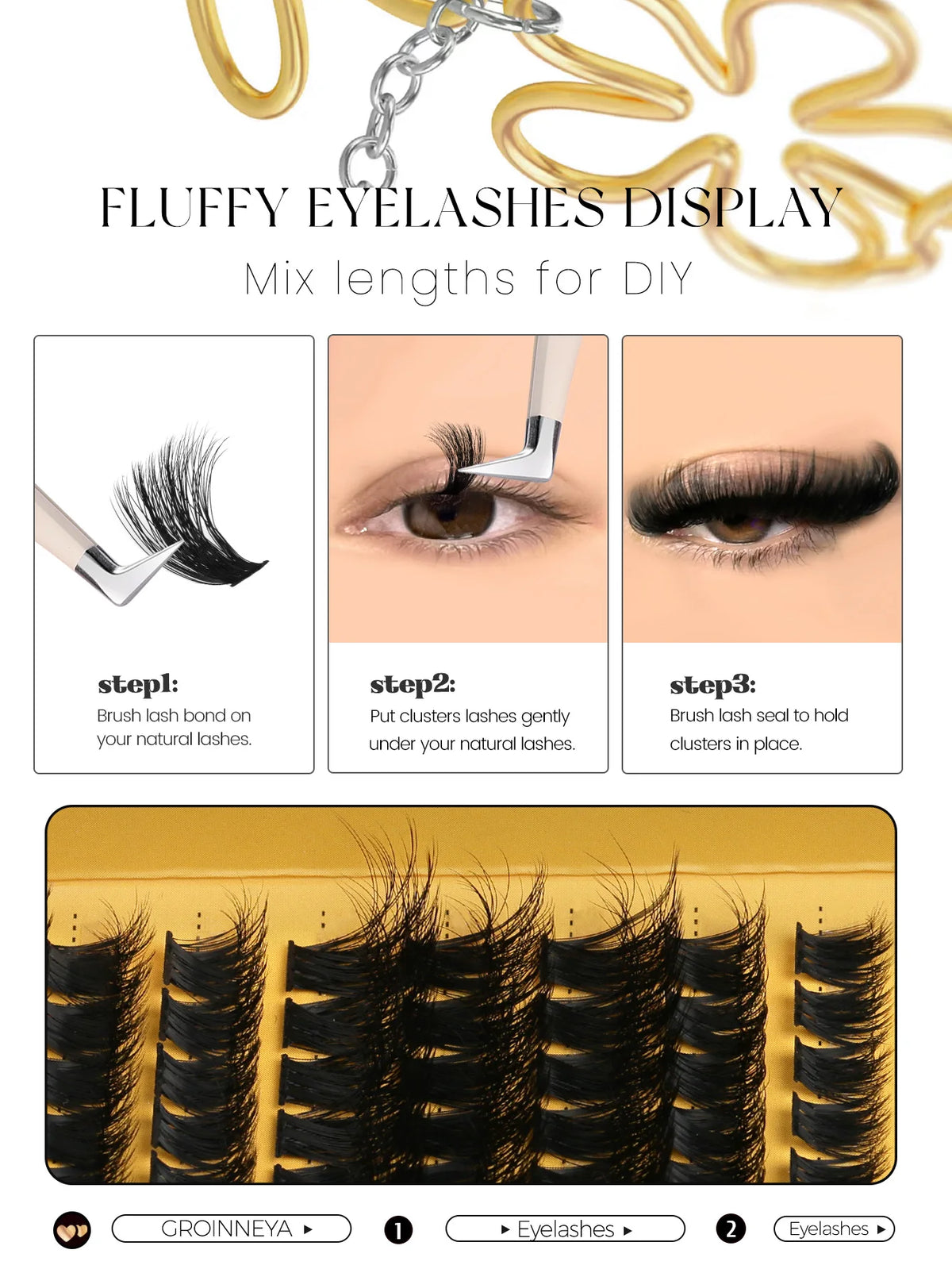 GROINNEYA DIY Eyelashes Cluster Lashes Lash Extension Natural Soft 100% Handmade Mink Lashes Reusable Makeup
