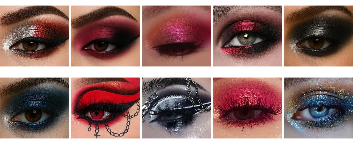 DE'LANCI 15 Colors Eyeshadow Palette Matte Shimmer Glitter Red Black Goth Eye Shadow Pallet for Halloween Lasting Eye Makeup