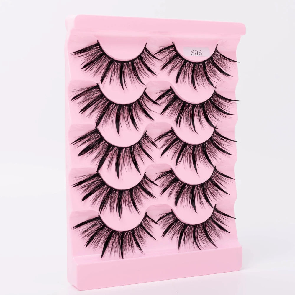 New 5 Pairs Wet False Eyelashes Naturally Wear False Eyelashes Everyday Sharp Tail Thick Simulation Cross Makeup Lashes