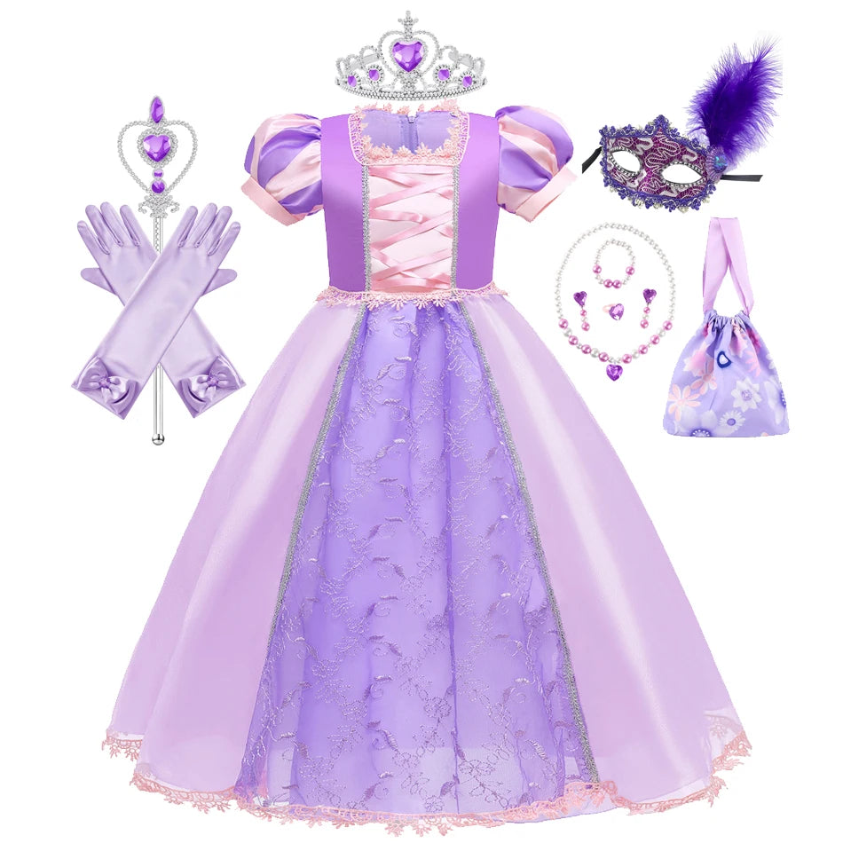 Girl Rapunzel Dress for Kid Princess Girl Tangled Cosplay Carnival Halloween Vestido Birthday Party Ball Gowns Evening Costume