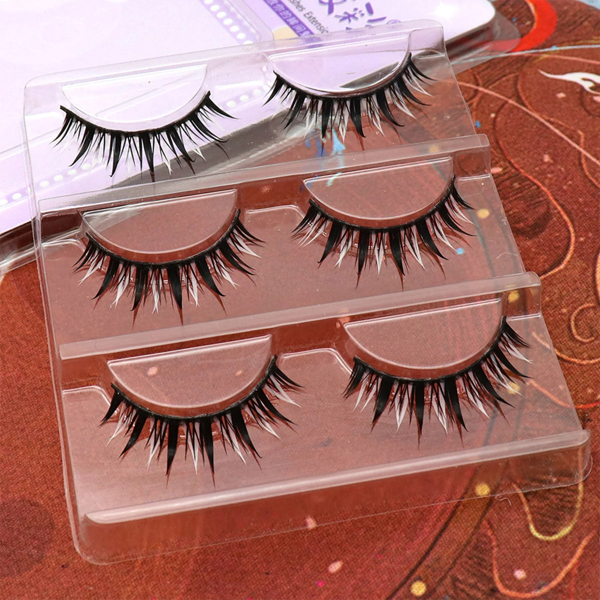White False Eyelashes Cosplay Strip Lashes Dramatic Volume DIY Wispy Eyelashes for Anime Party Makeup Supplies Black/White
